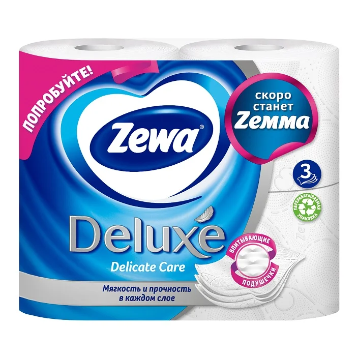 Бумага туалетная Zewa Deluxe белая pure white 4 шт