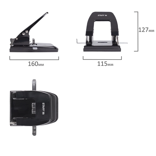 Дырокол металлический STAFF Manager до 30 листов черный
