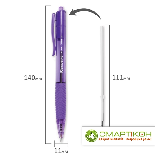 Ручка шариковая масляная автоматическая с грипом BRAUBERG Fruity RD, чернила синие