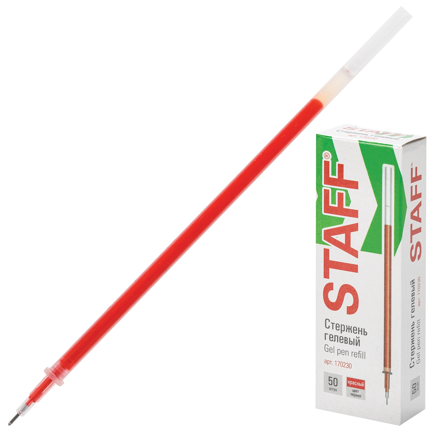 Стержень гелевый STAFF Basic GPR-229, 135 мм, КРАСНЫЙ, игольчатый узел 0,5 мм, линия 0,35 мм