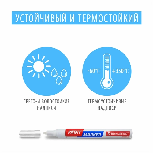 Маркер-краска лаковый BRAUBERG 1 мм белый, усиленная основа